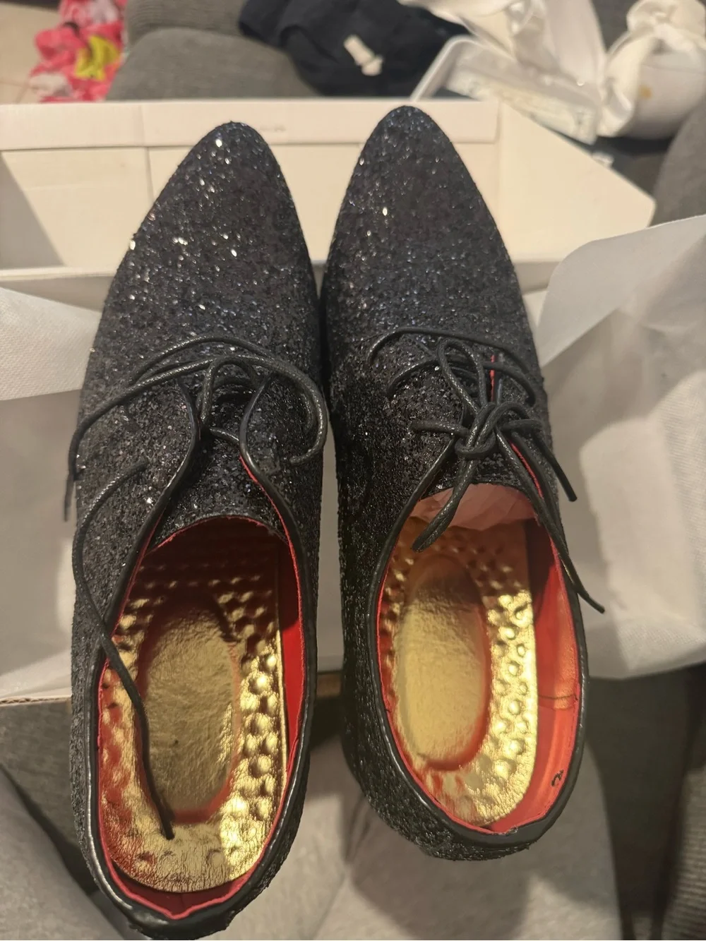 Men's Black Glitter Lace-Up oxfords